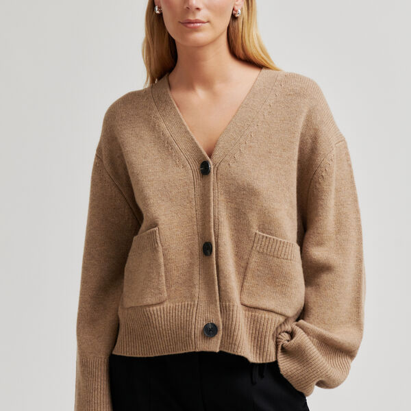 Alpha Knit Cardigan, camel melange, Second Female